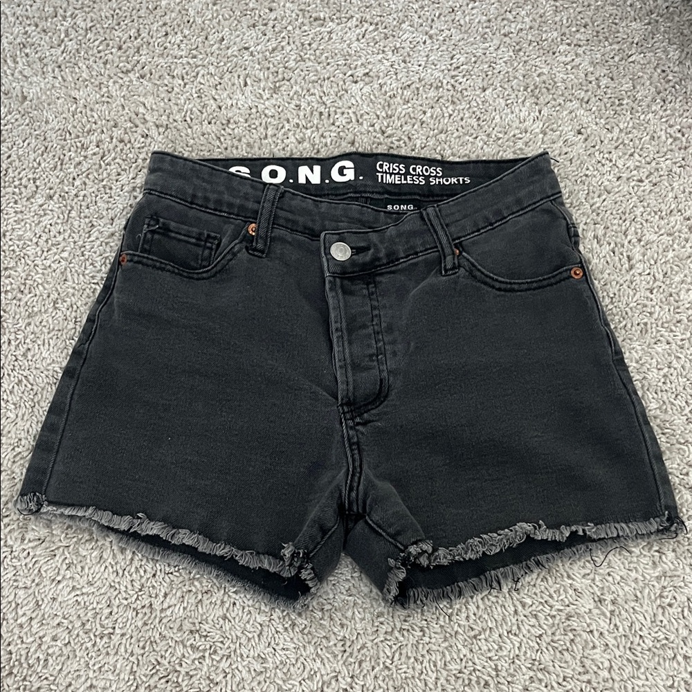 Anthropologie SONG Black Frayed Hem Denim Shorts